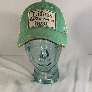 Men's Headmost Auqa Trucker Hat with 'Life is Better on A Boat' Patch
